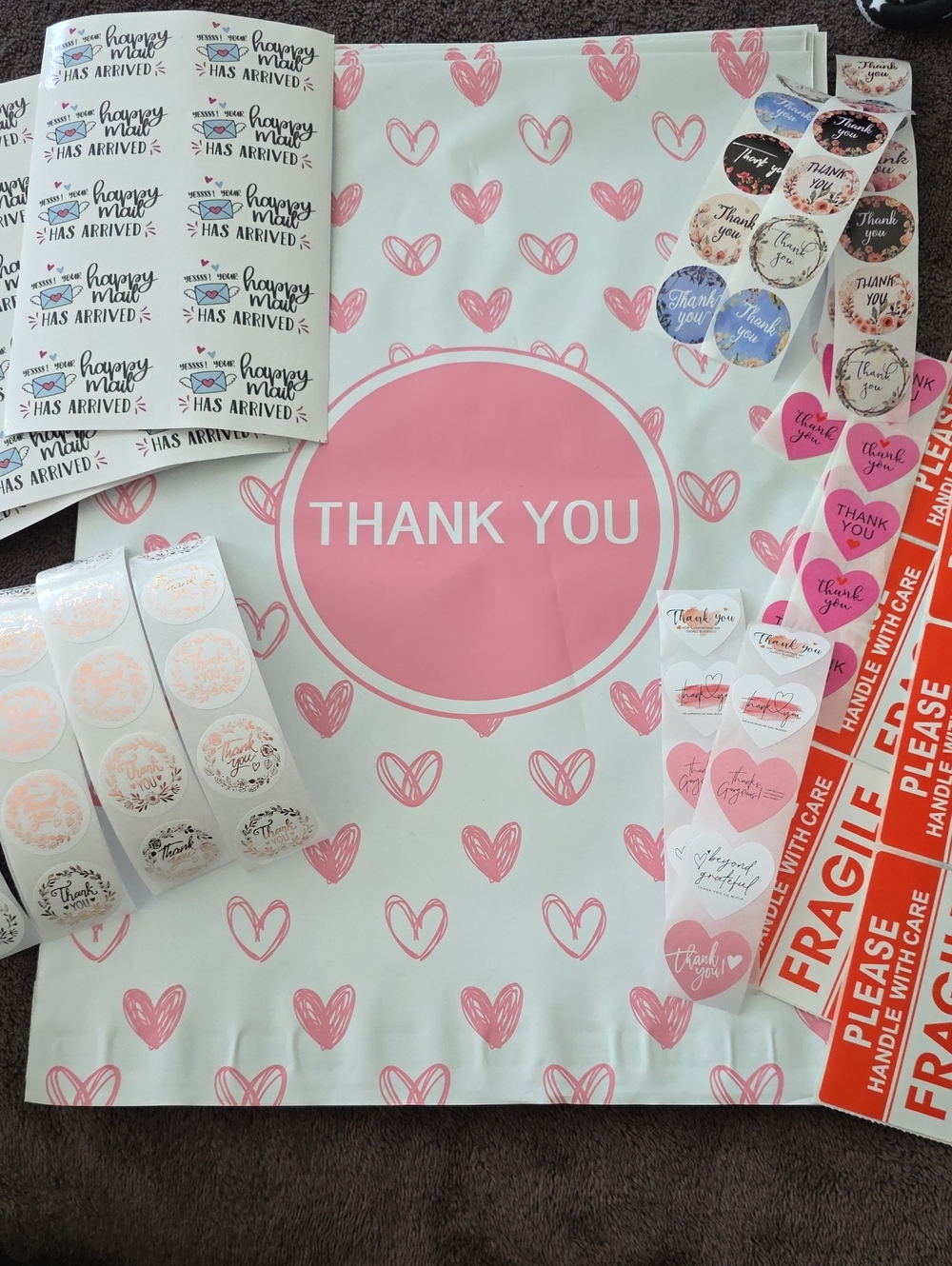Pink Heart 10x13 Poly Mailer & 100+ Sticker Bundle